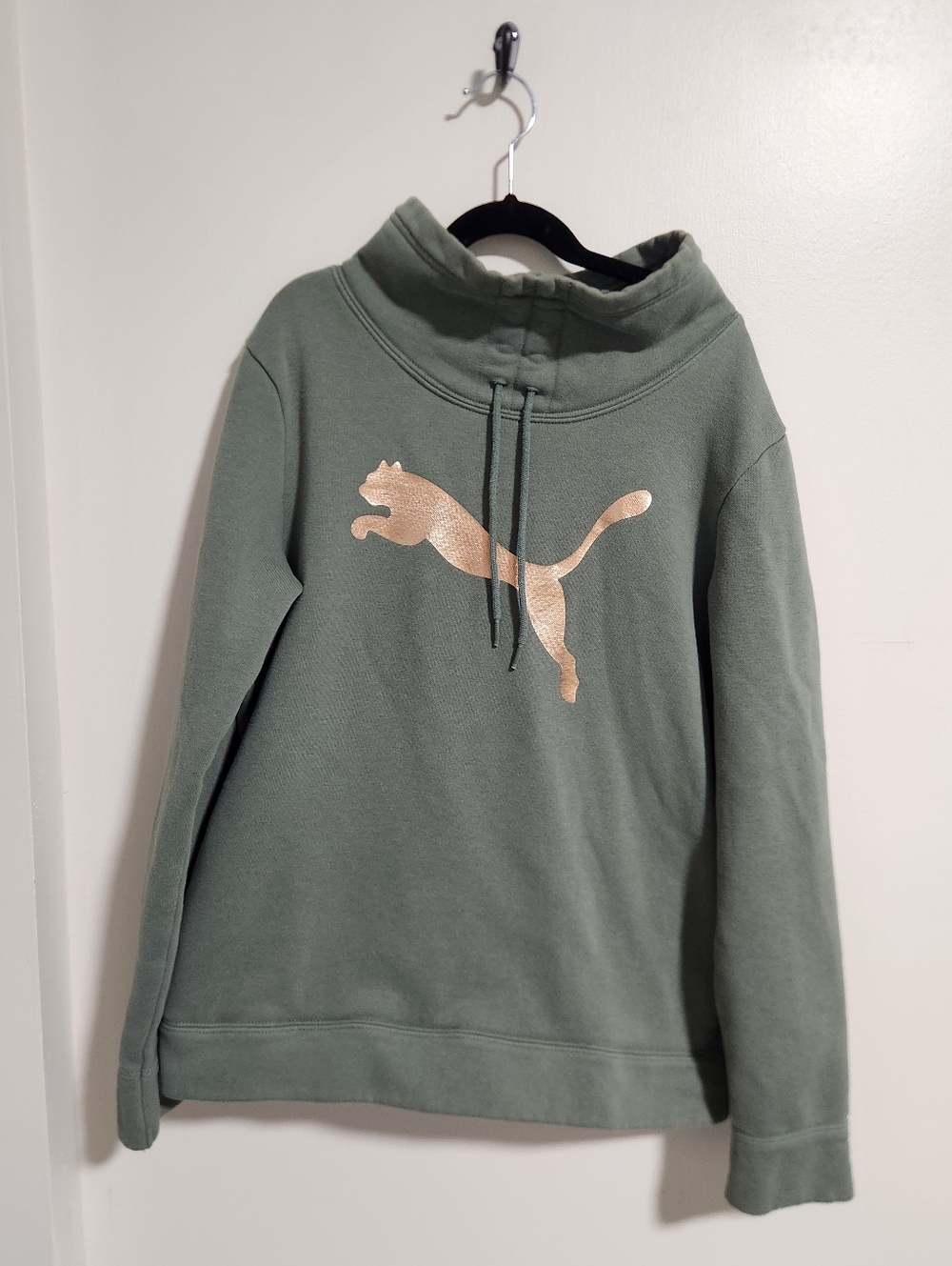 Puma Olive Green Pullover Hoodie with Metallic Logo